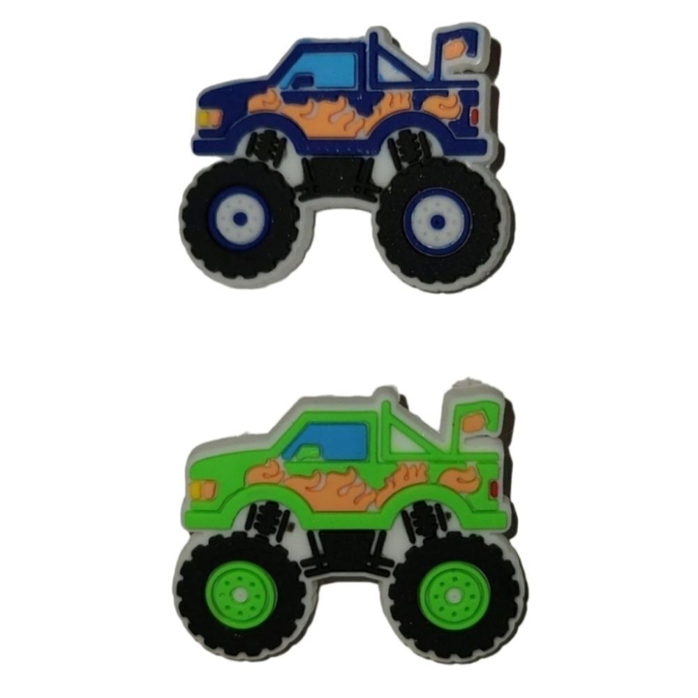 Monster Truck Croc Charms 2pc Big Tire Truck Flames Kids Jibbitz Style Boys Set